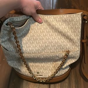 Used White and Tan Michael Kors purse